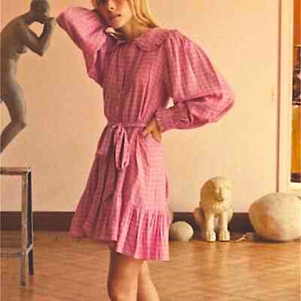 💋SOLD💋✨🎪🌷DÔEN ‘ Madge’ Rosy St Germain Plaid Organic Cotton Nightgown Dress - Picture 9 of 15